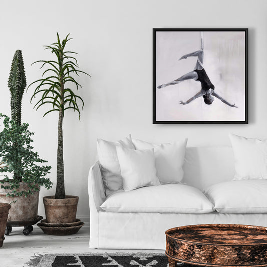 Danseuse sur tissus aériens, toile encadrée monochrome - Décoration d'intérieur