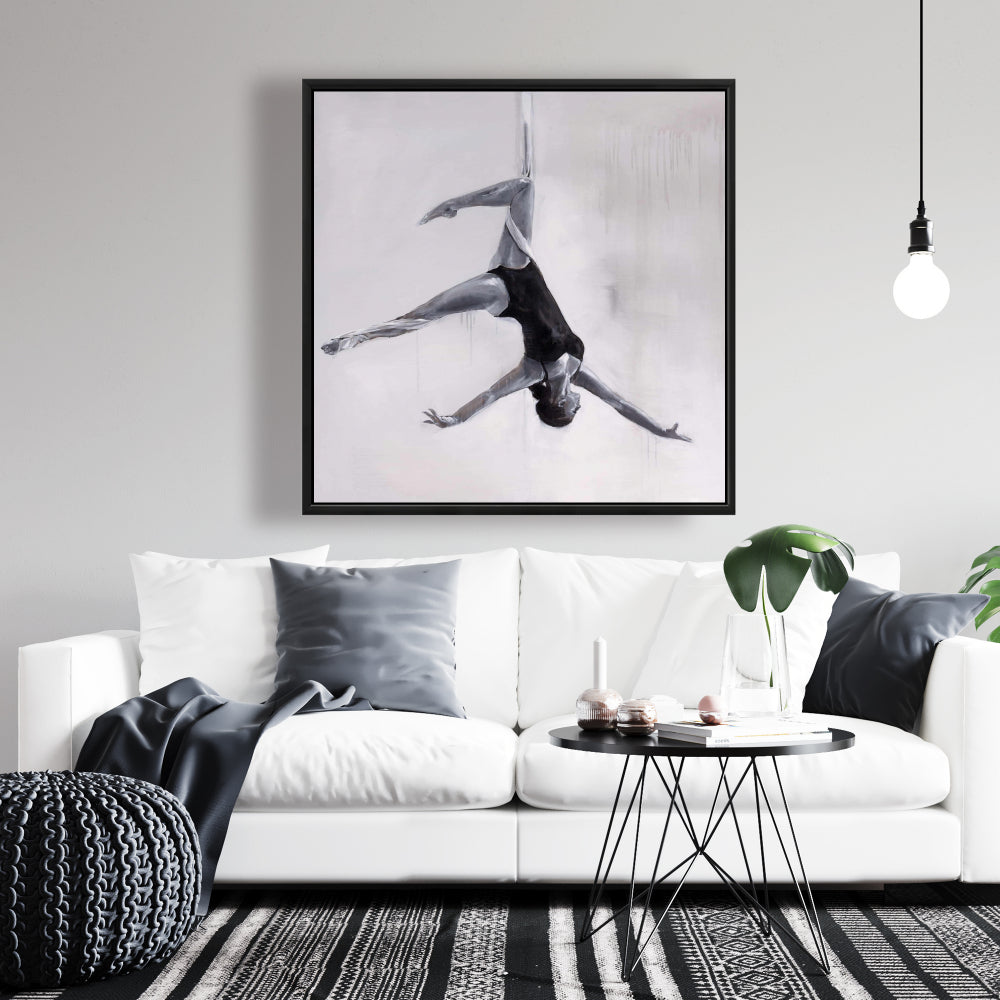 Danseuse sur tissus aériens, toile encadrée monochrome - Décoration d'intérieur