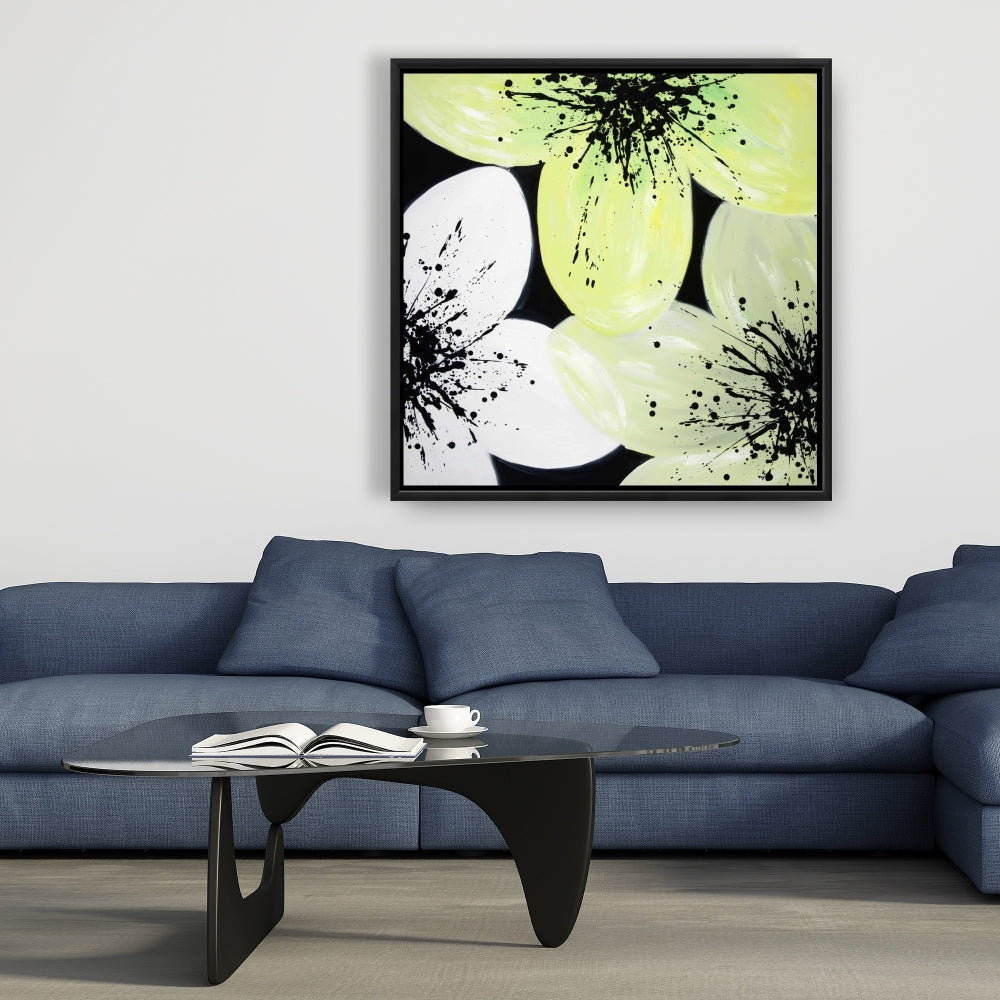 Pétales blancs et jaunes | Toile encadrée florale pour décoration intérieure