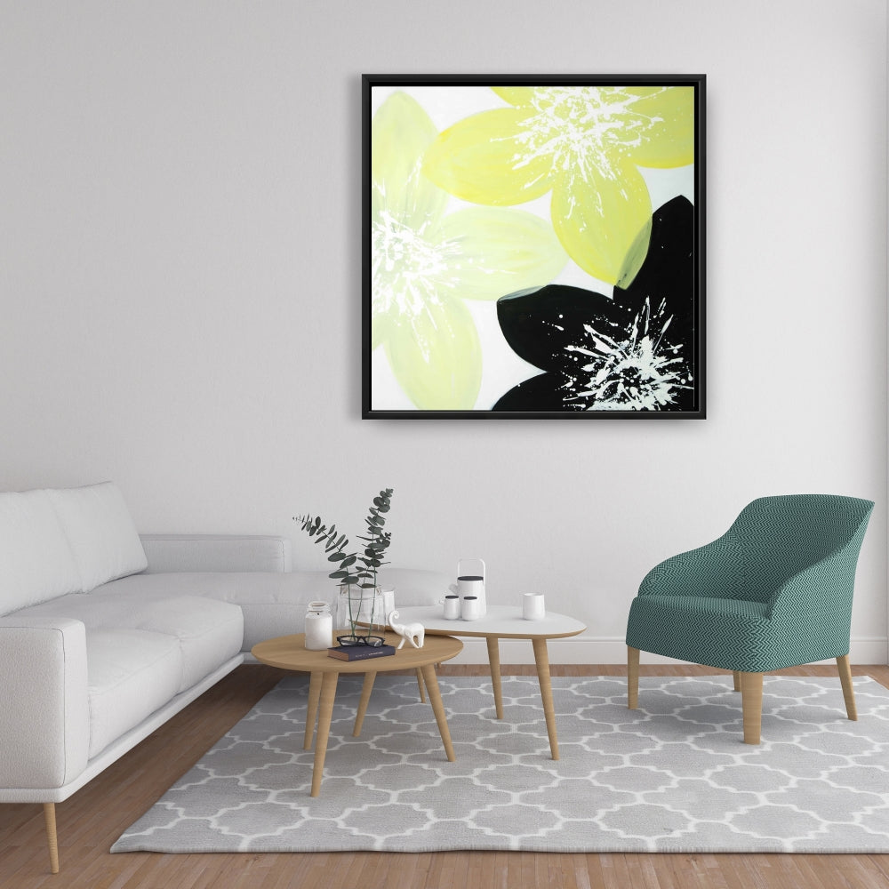 Fleurs jaunes au centre blanc | Toile encadrée pour décoration d'intérieur