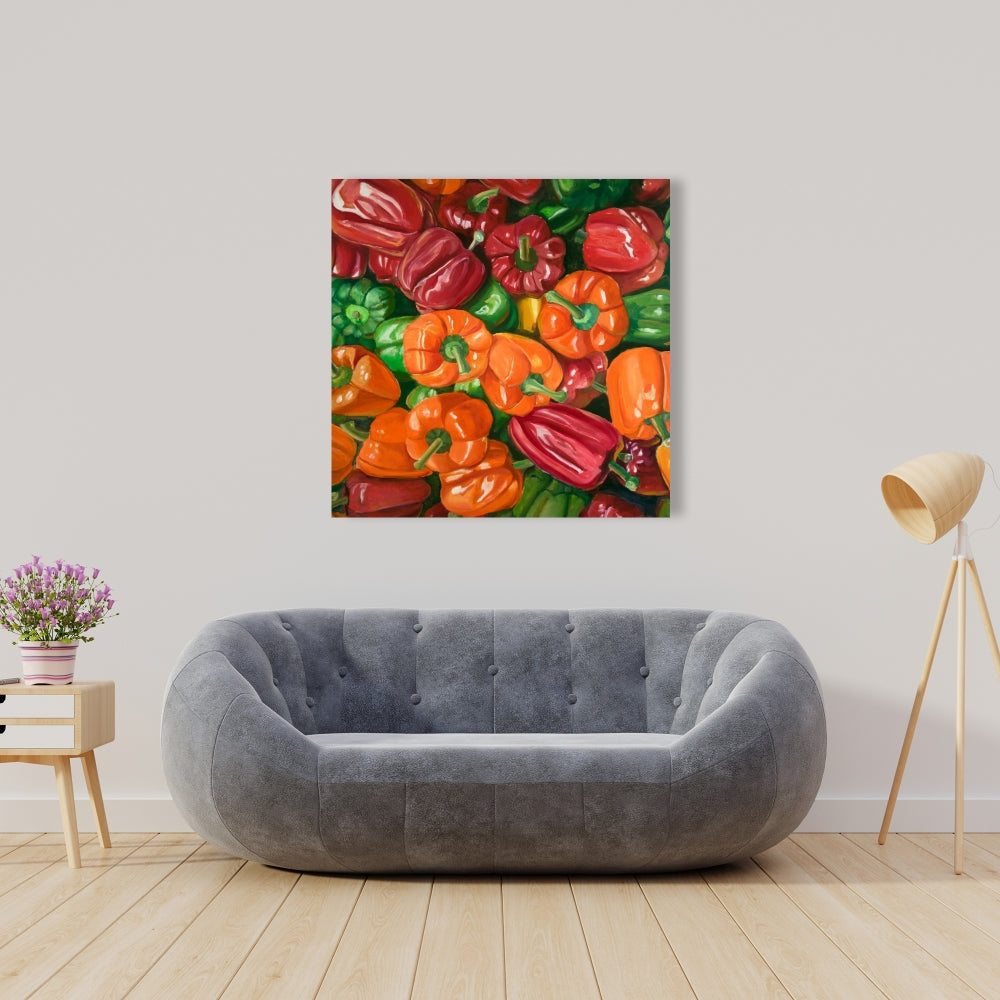 Red Gastronomy Canvas - A Lot of Peppers | Kitchen Decor