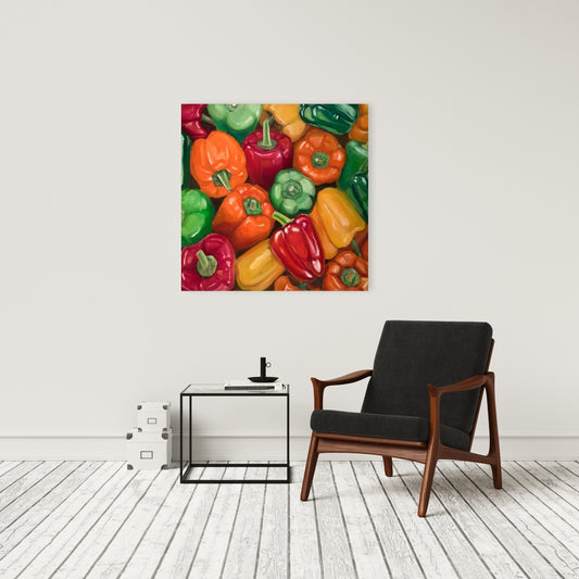 Colorful Peppers Canvas | Illustrative Food Art for Home Decor