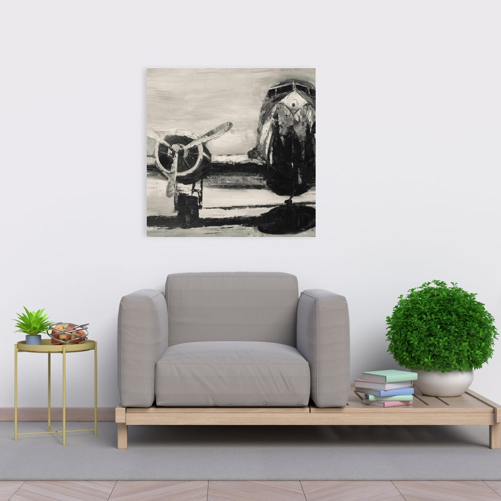 White Industrial Aviation Canvas - Sepia Airplane Home Decor