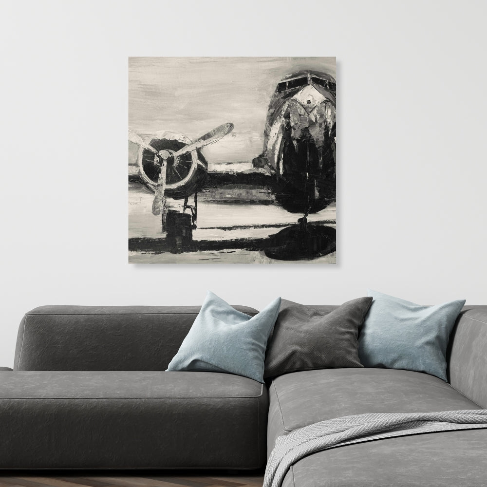 White Industrial Aviation Canvas - Sepia Airplane Home Decor