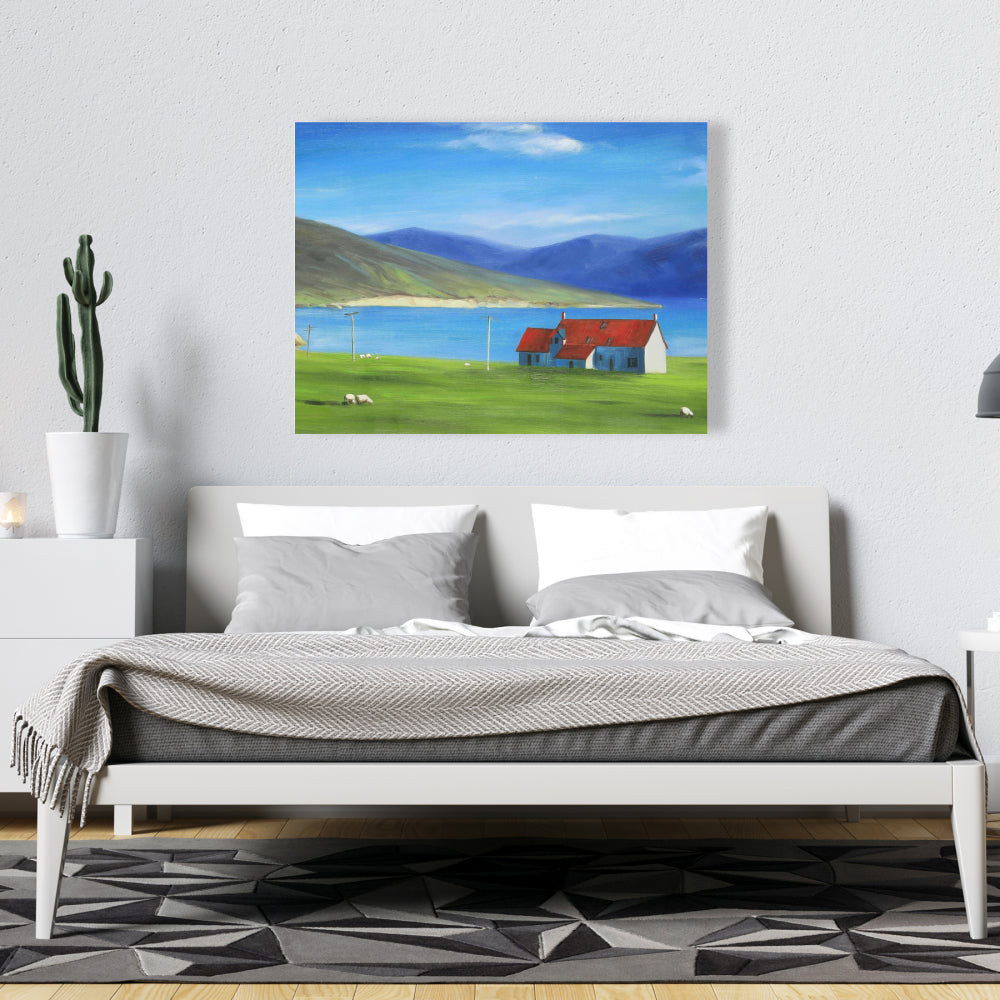 Blue Trees Coastal Canvas - Scottish Highlands Red Roof House