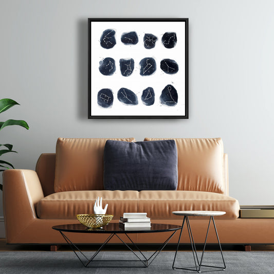 Toile scandinave pour chambre bleue - Décoration d'intérieur Constellations