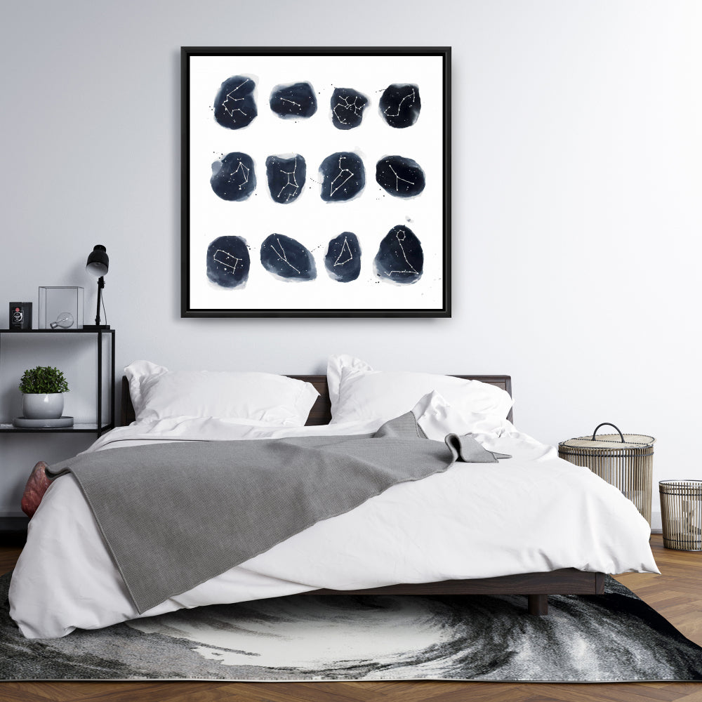 Toile scandinave pour chambre bleue - Décoration d'intérieur Constellations