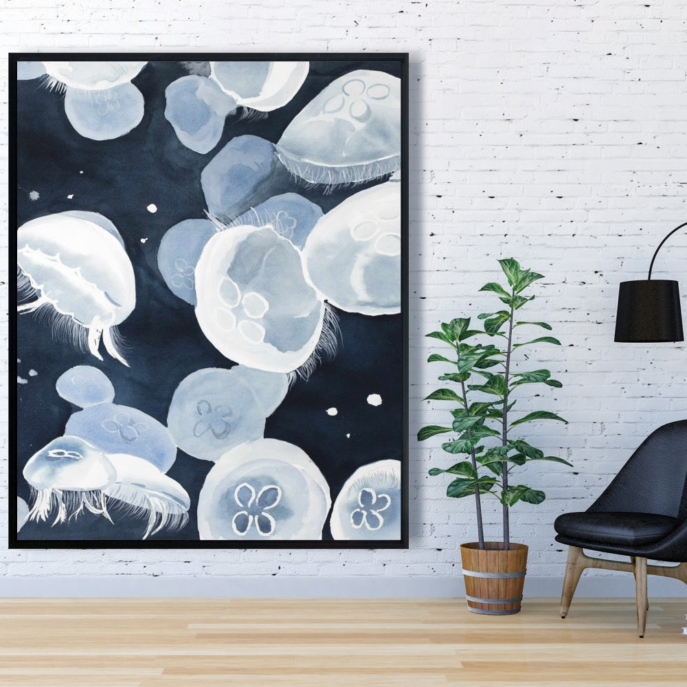 Jellyfish Blue Framed Canvas | Aquatic Animal Home Decor