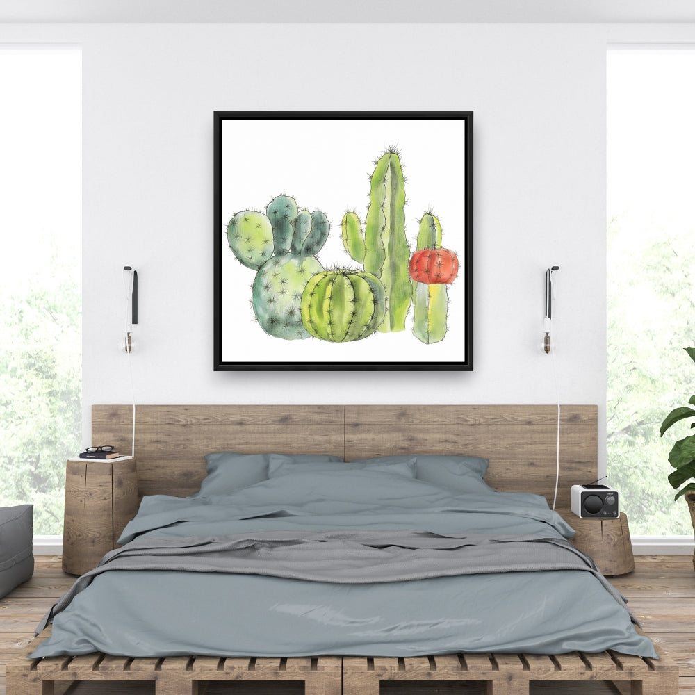 Toile encadrée « Rassemblement de petits cactus » - Décoration d'intérieur exotique