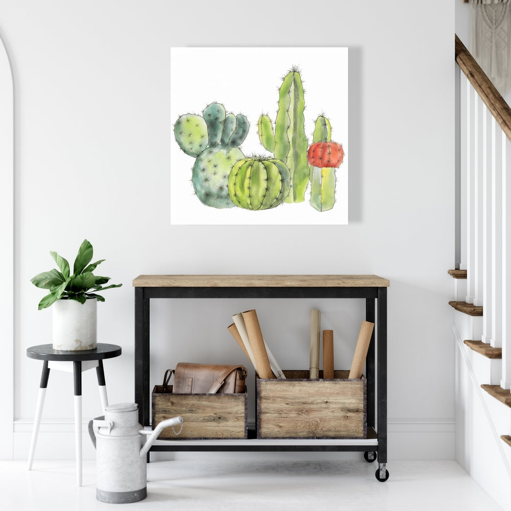 Red Bedroom Botanical Canvas - Gathering of Small Cactus Decor