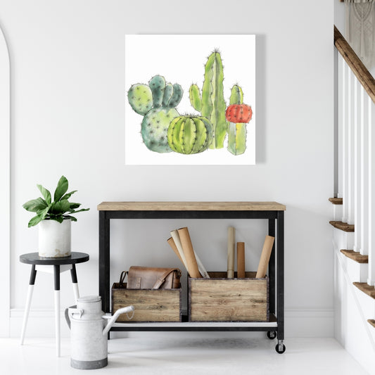 Red Bedroom Botanical Canvas - Gathering of Small Cactus Decor