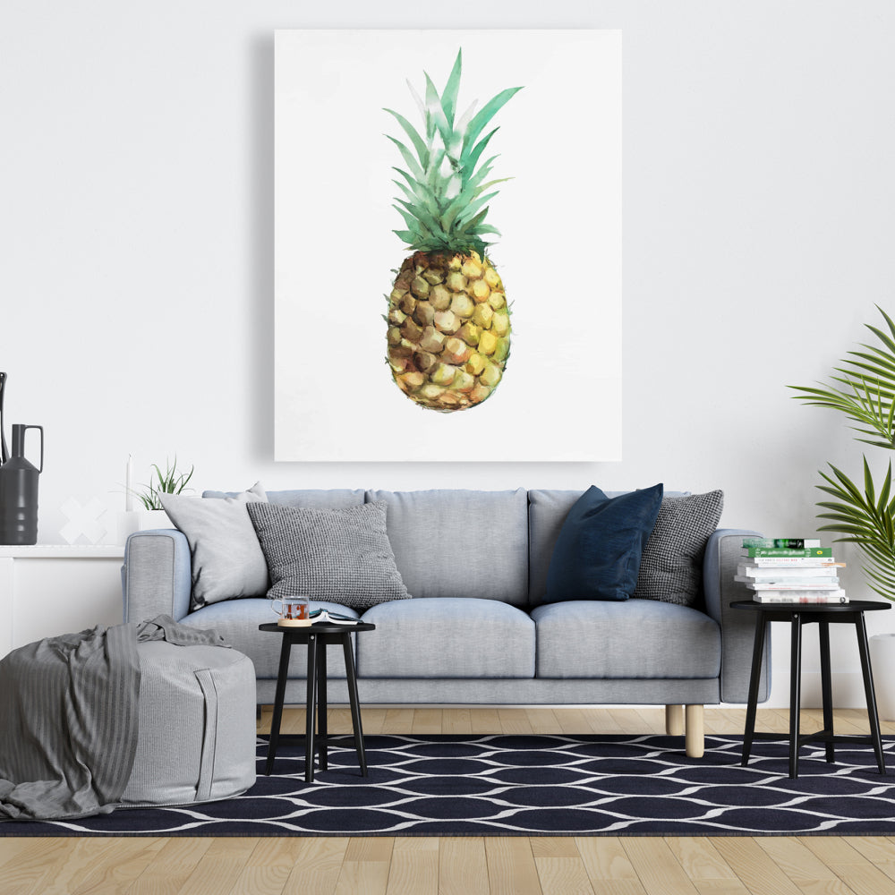 Watercolor Pineapple Canvas - Brown Exotic Kitchen Decor