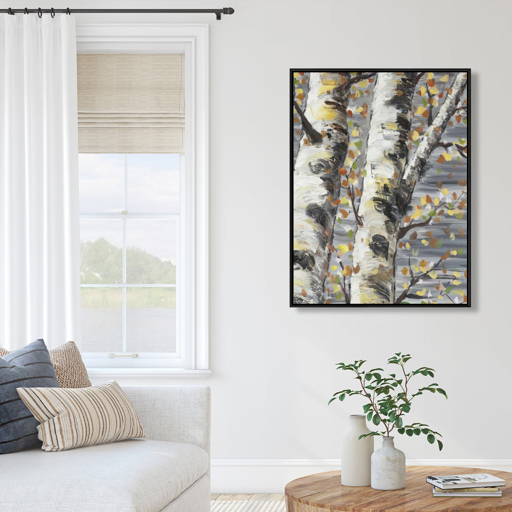 Gray Contemporary Trees Framed Canvas - Budding White Birches