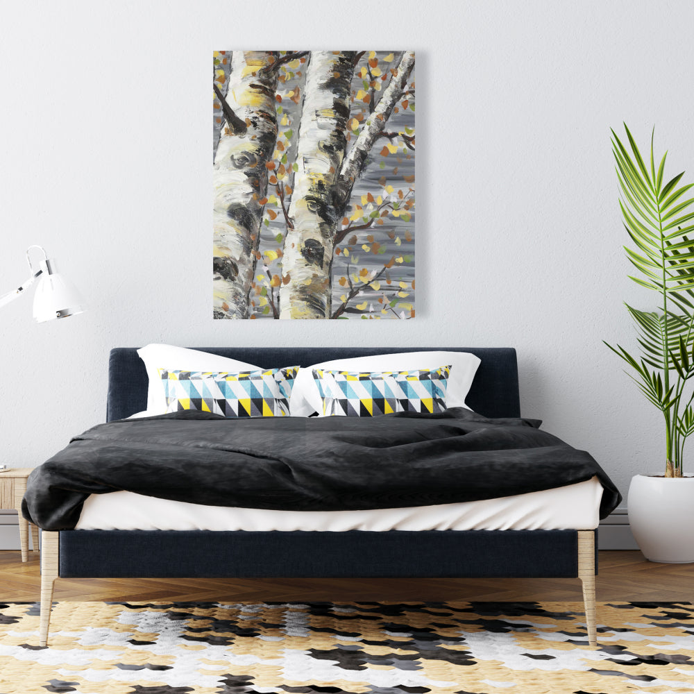 Budding White Birches Canvas | Contemporary Tree Art Decor