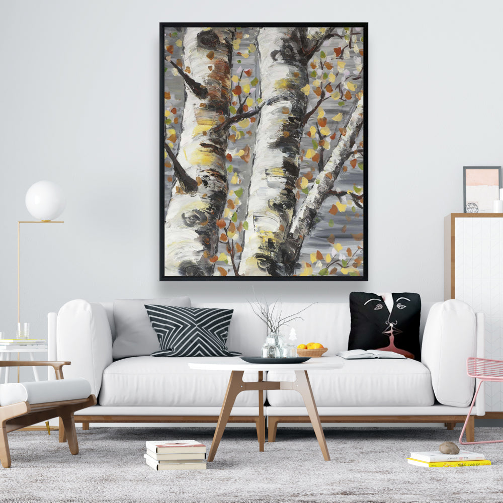 Gray Contemporary Trees Framed Canvas - Budding White Birches