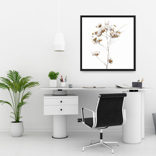 Scandinavian White Cotton Flowers Framed Canvas Home Decor