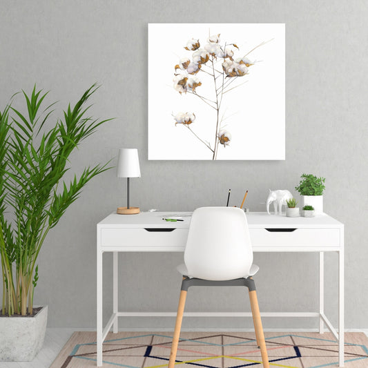 Toile botanique scandinave | Décor de branches de fleurs de coton