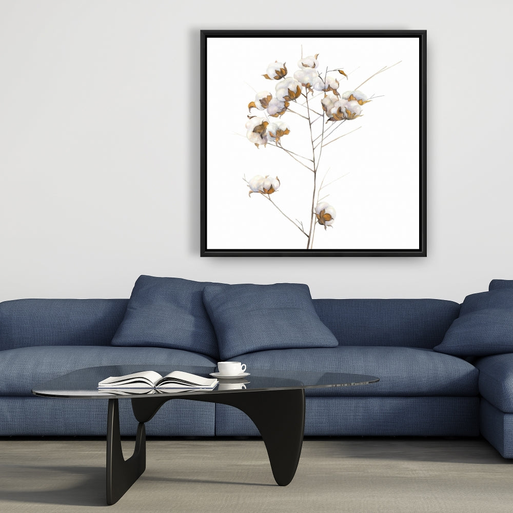 Toile encadrée à fleurs en coton blanc scandinave, décoration d'intérieur