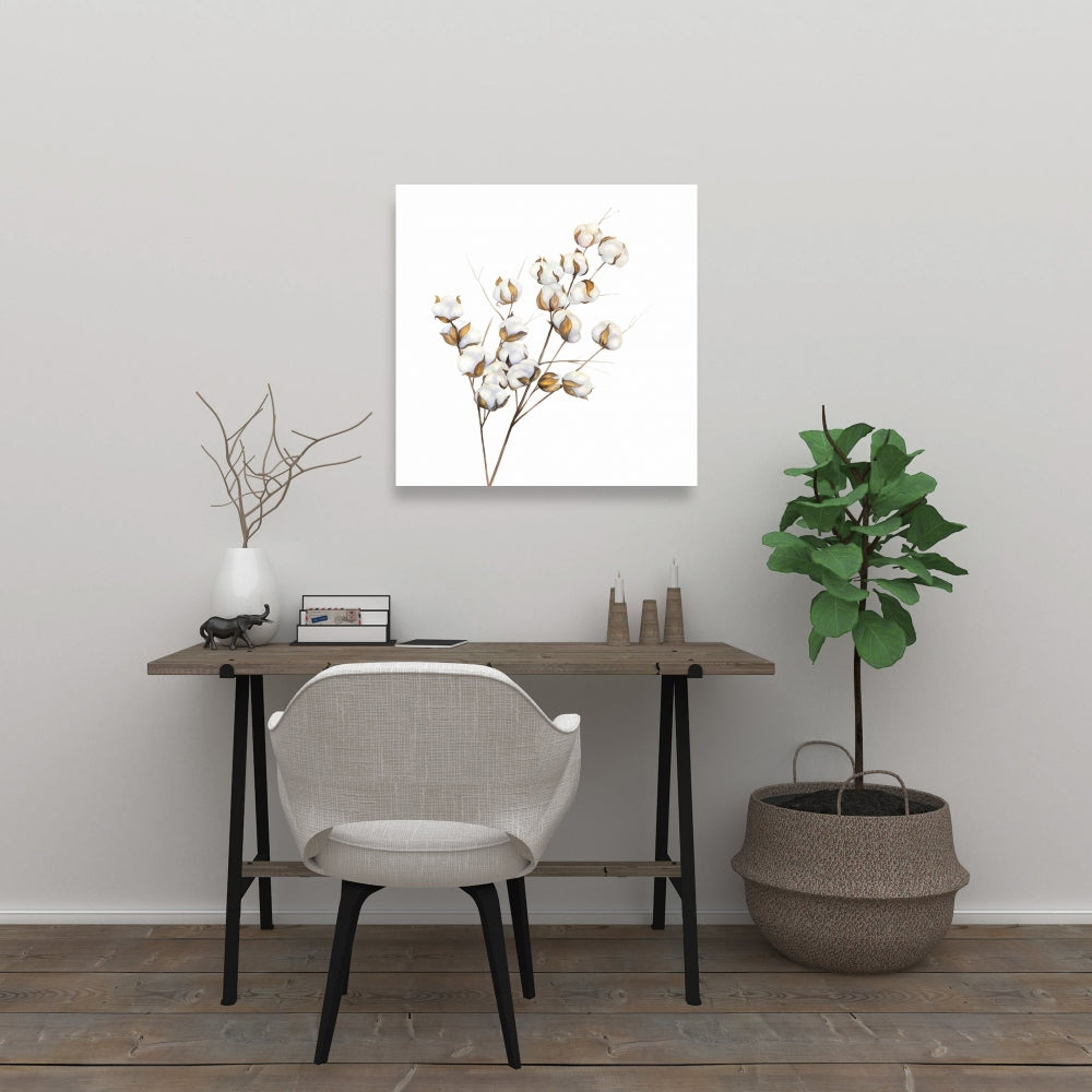 Toile botanique blanche scandinave - Décor de fleurs en coton