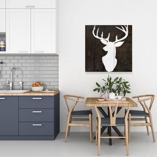 Rustic White Bedroom Canvas - Silhouette of Deer Home Decor