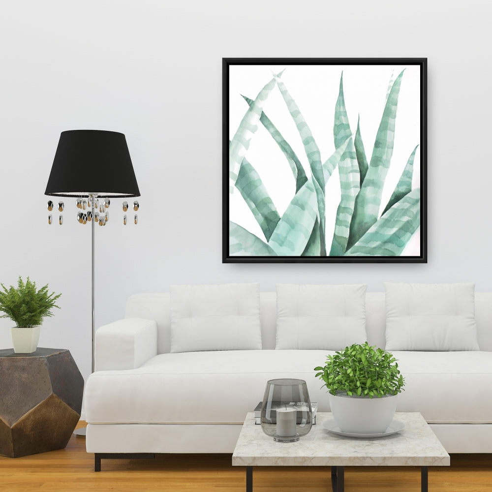 White Botanical Exotic Framed Canvas - Watercolor Desert Plant