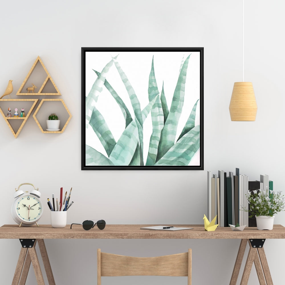 White Botanical Exotic Framed Canvas - Watercolor Desert Plant