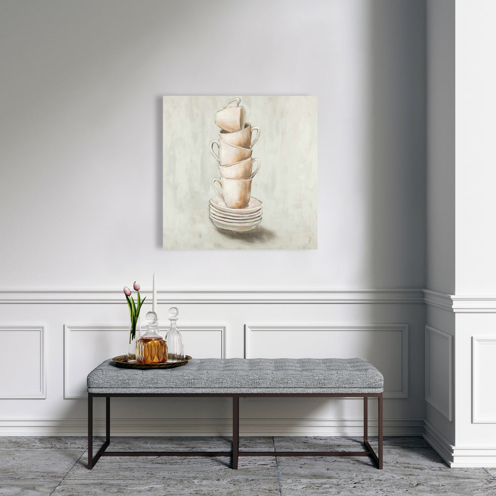 Stacked Cups Gray Canvas | Kitchen Decor | Home Wall Art