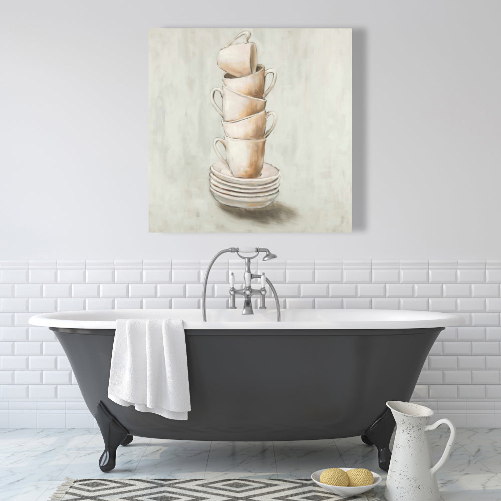 Stacked Cups Gray Canvas | Kitchen Decor | Home Wall Art
