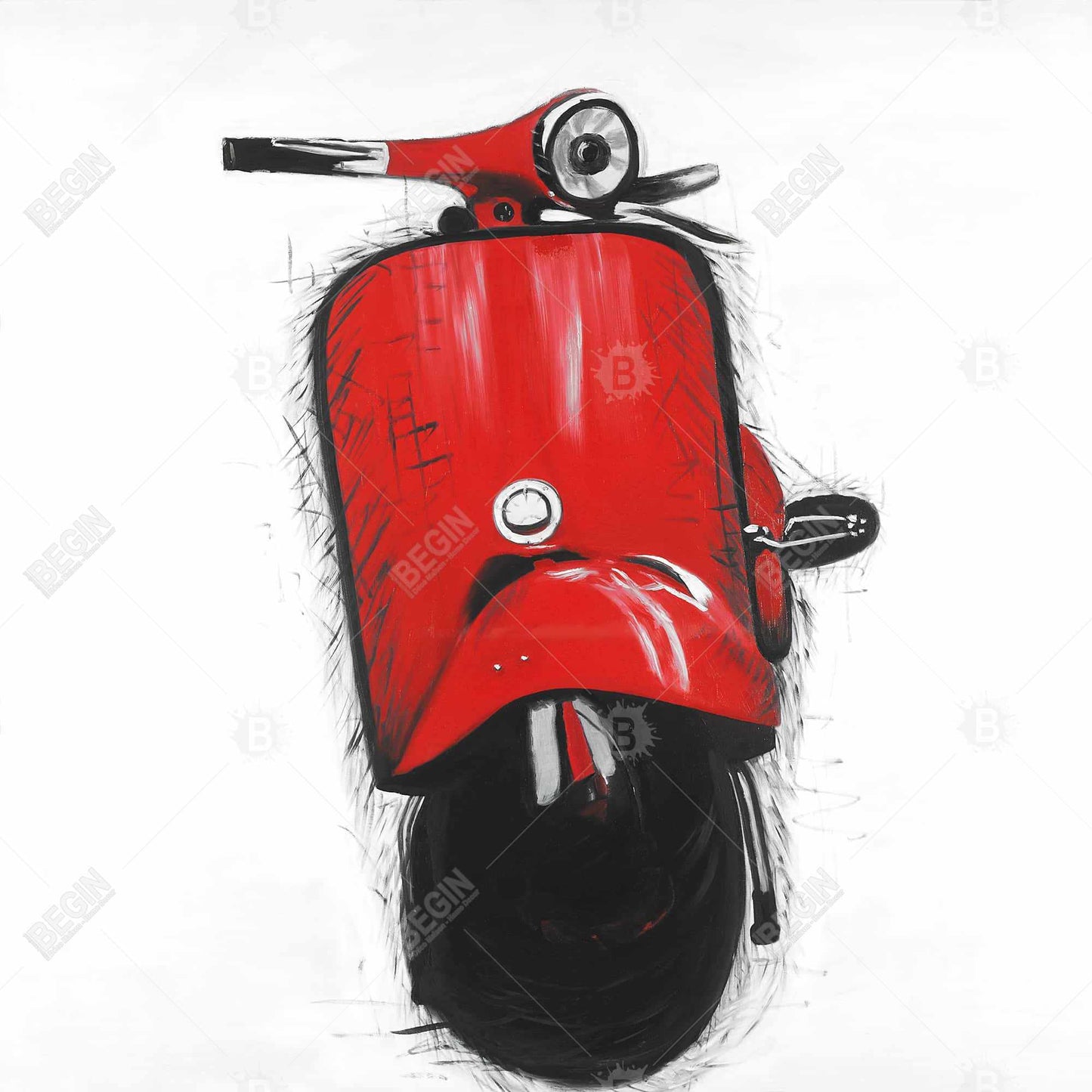 Industrial Black Bedroom Canvas - Red Italian Scooter Decor
