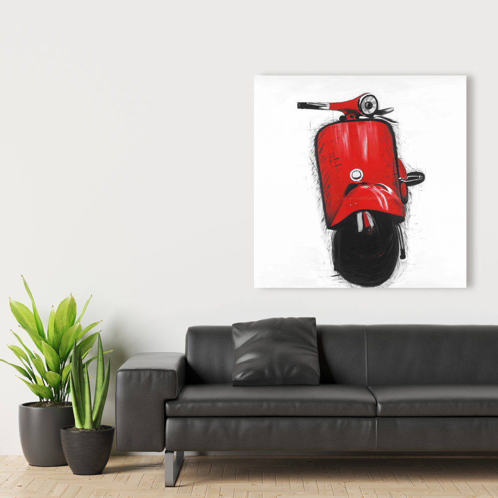 Industrial Black Bedroom Canvas - Red Italian Scooter Decor
