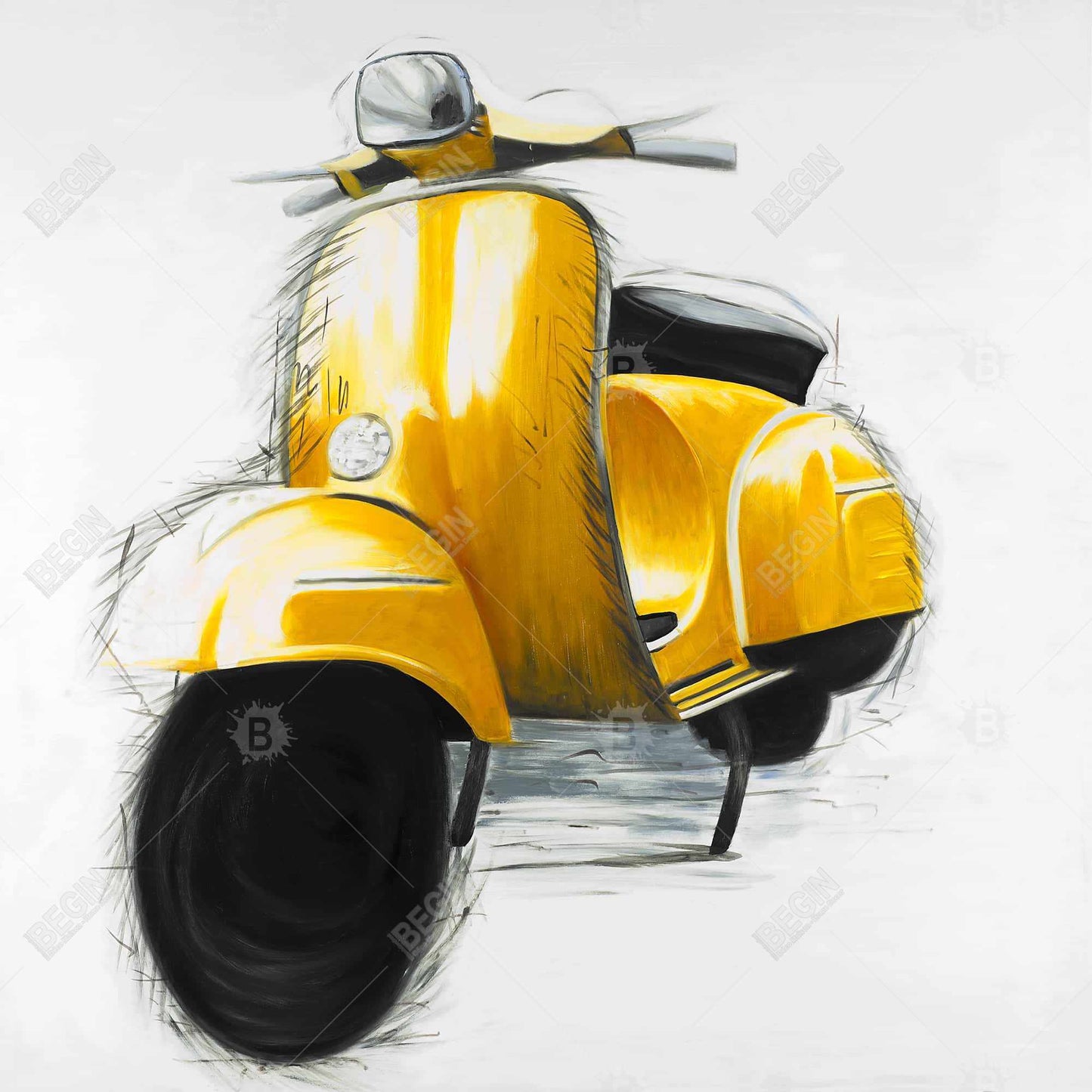 Toile jaune représentant un scooter italien | Décoration de chambre à coucher avec moto
