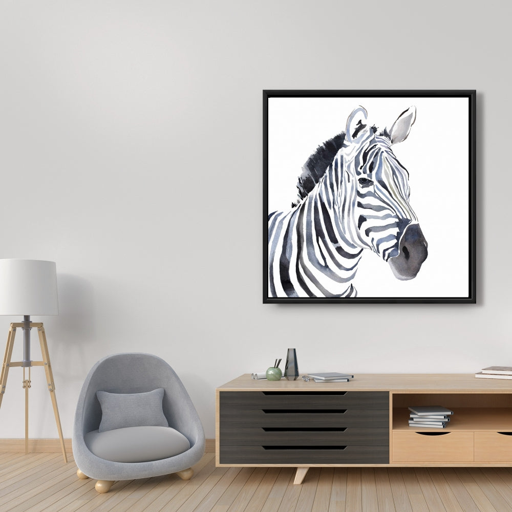 Watercolor Zebra Framed Canvas | Wildlife African Bedroom Decor