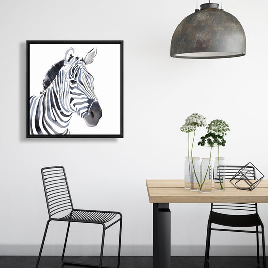 Watercolor Zebra Framed Canvas | Wildlife African Bedroom Decor