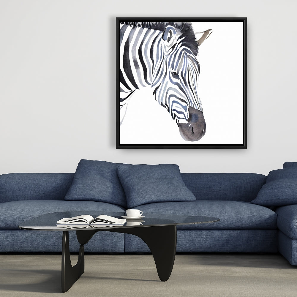 Zebra Blue Animals Bedroom Canvas | Home Decor Framed Art