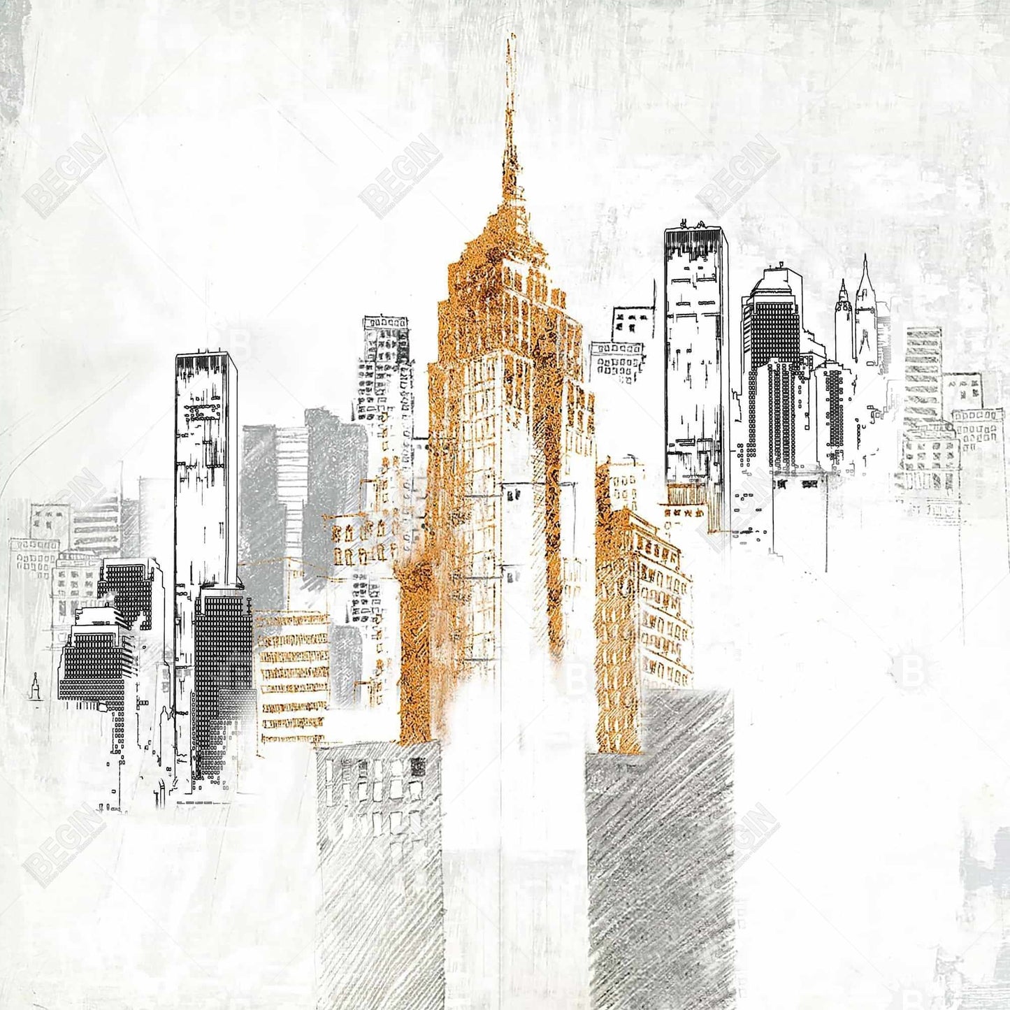 Blurry Sketch Cityscape White Framed Canvas | Home Decor Art