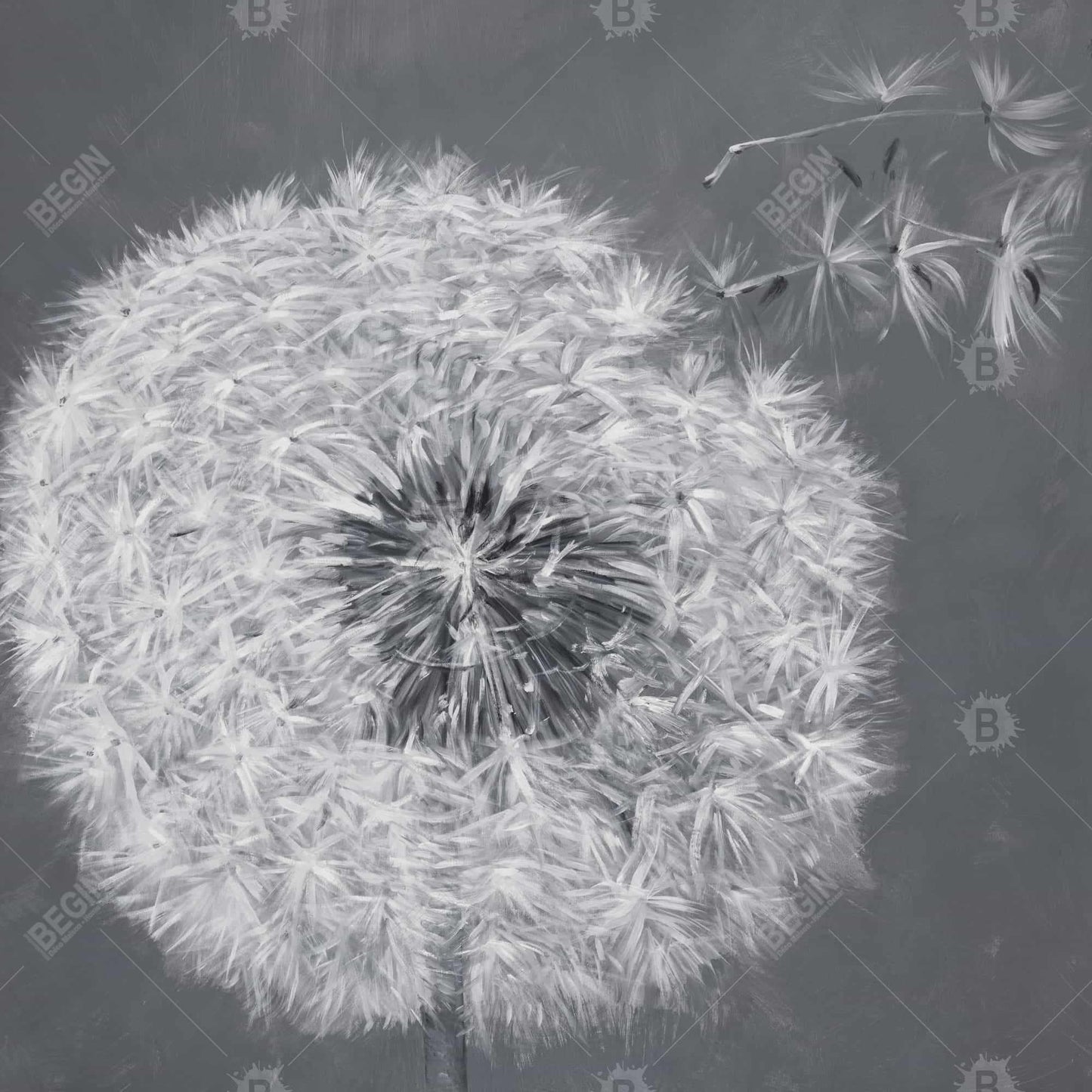 Blowing Dandelion Monochrome Canvas | Floral Bedroom Decor