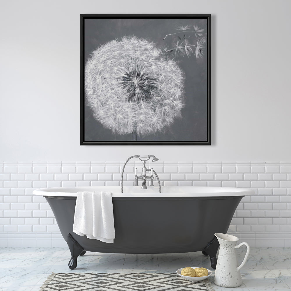 Blowing Dandelion Monochrome Canvas | Floral Bedroom Decor