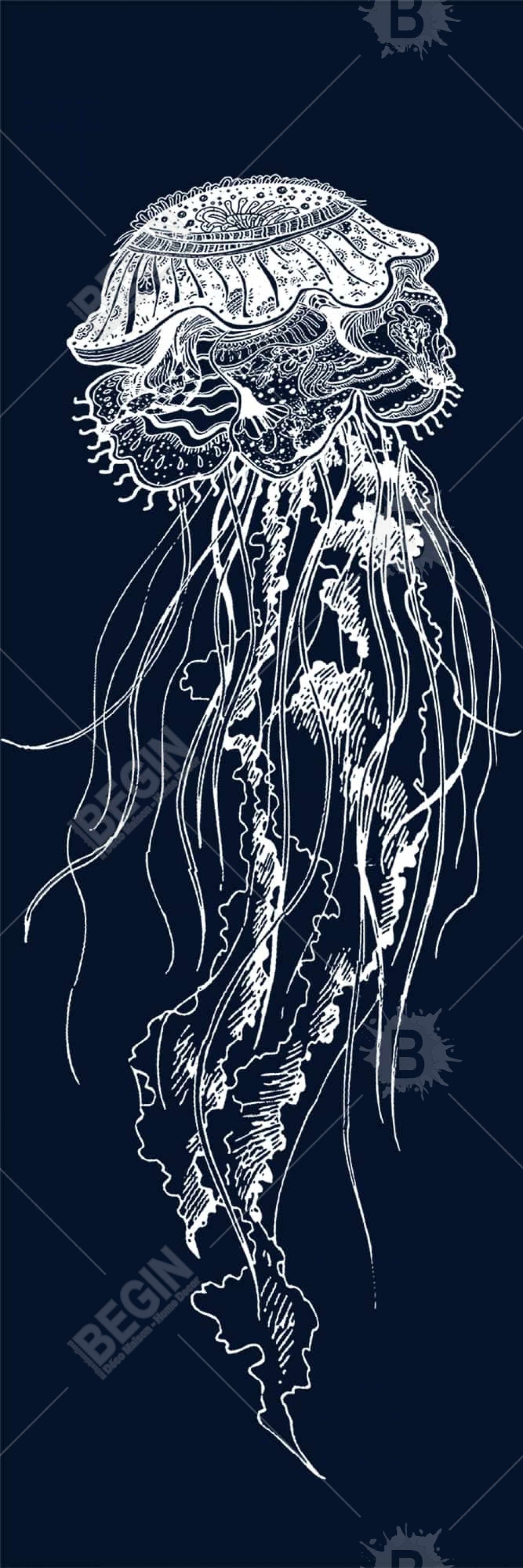 Detailed Jellyfish Canvas | Blue Framed Bedroom Wall Art