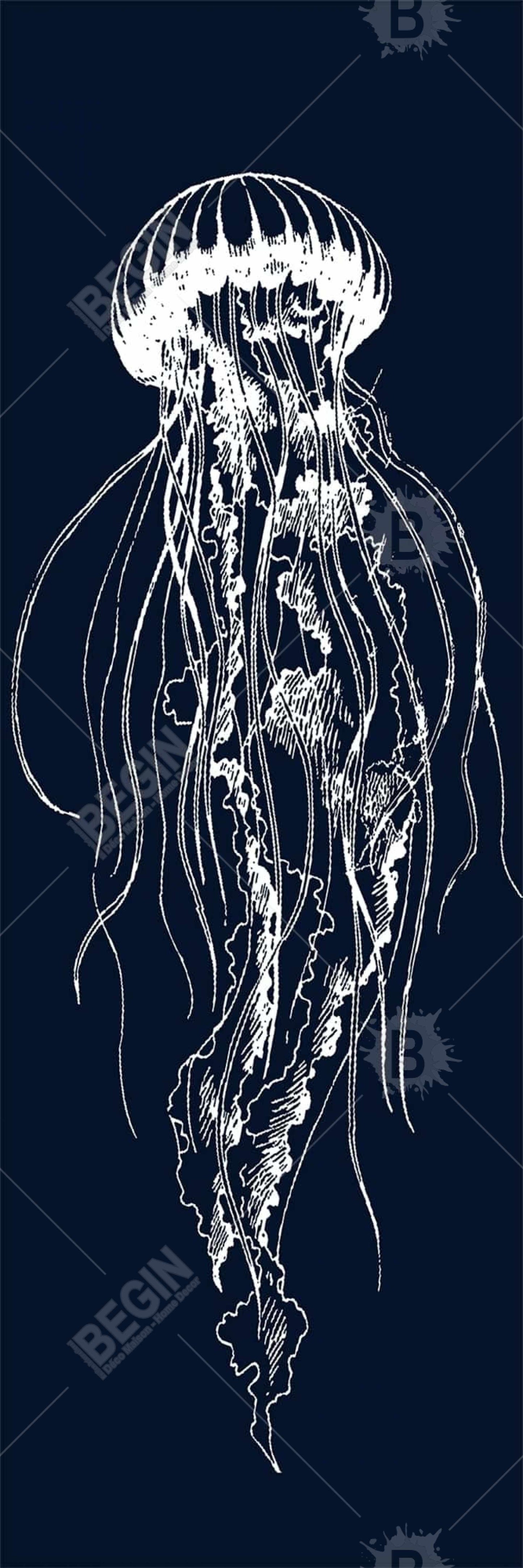 White Jellyfish Illustration Canvas - Marine Decor for Bedroom