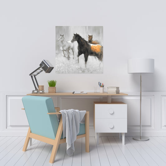 Toile abstraite représentant un troupeau de chevaux – Décoration d'intérieur avec animaux marron