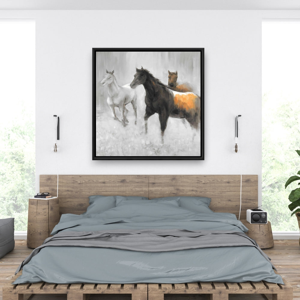 Toile abstraite « Troupeau de chevaux » | Décor d'animaux de la ferme marron