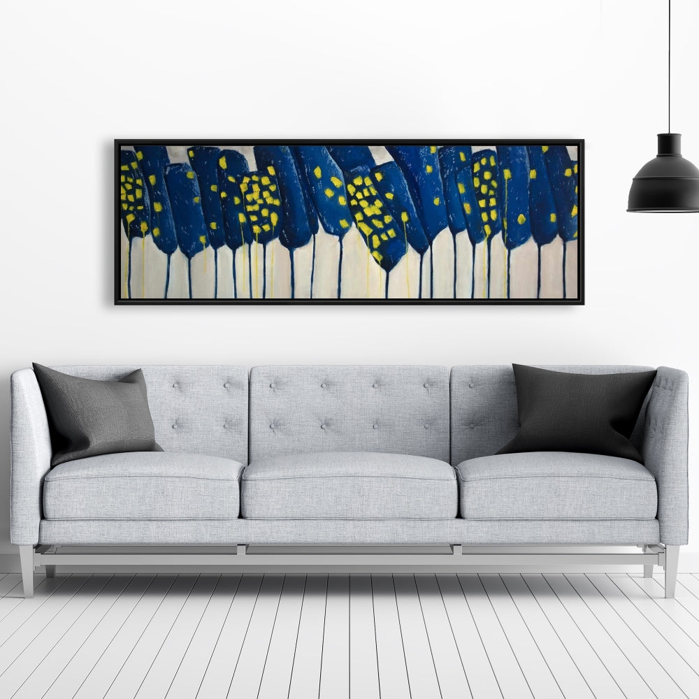 Abstract Blue Flowers Framed Canvas | Contemporary Home Decor