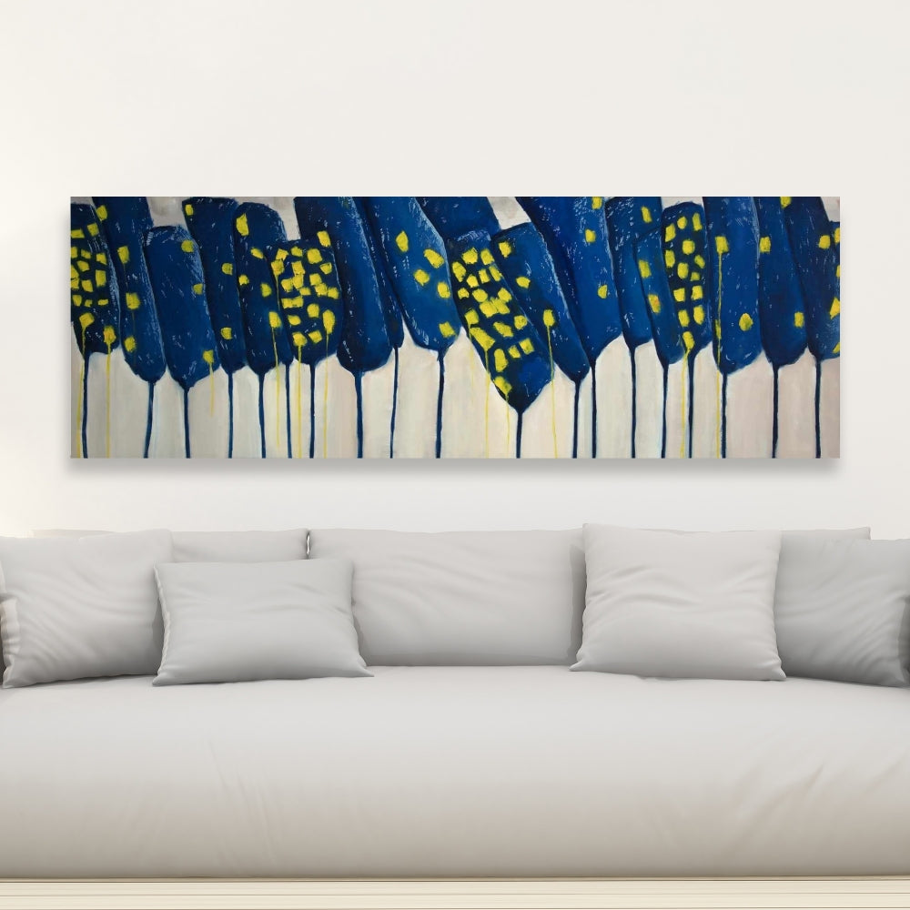 Abstract Blue Flowers Canvas - Contemporary Home Decor Art
