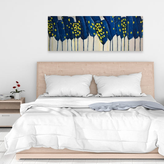 Toile abstraite à fleurs bleues – Décoration d'intérieur contemporaine