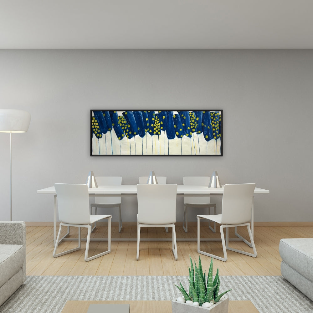 Abstract Blue Yellow Flowers Framed Canvas | Home Decor Art