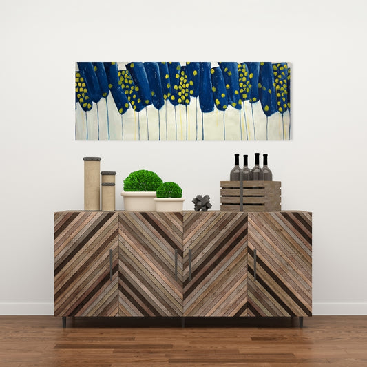 Toile abstraite à fleurs bleues et jaunes | Décoration d'intérieur