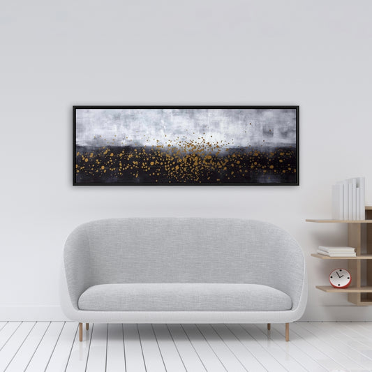 Toile avec éclaboussures de peinture dorée - Décoration d'intérieur encadrée grise