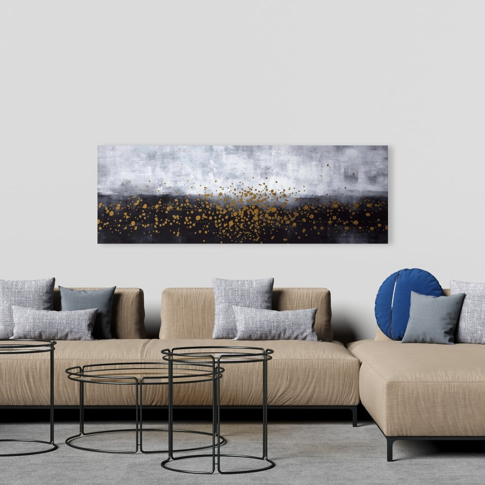 Gold Paint Splash on Gray Canvas | Abstract Bedroom Decor