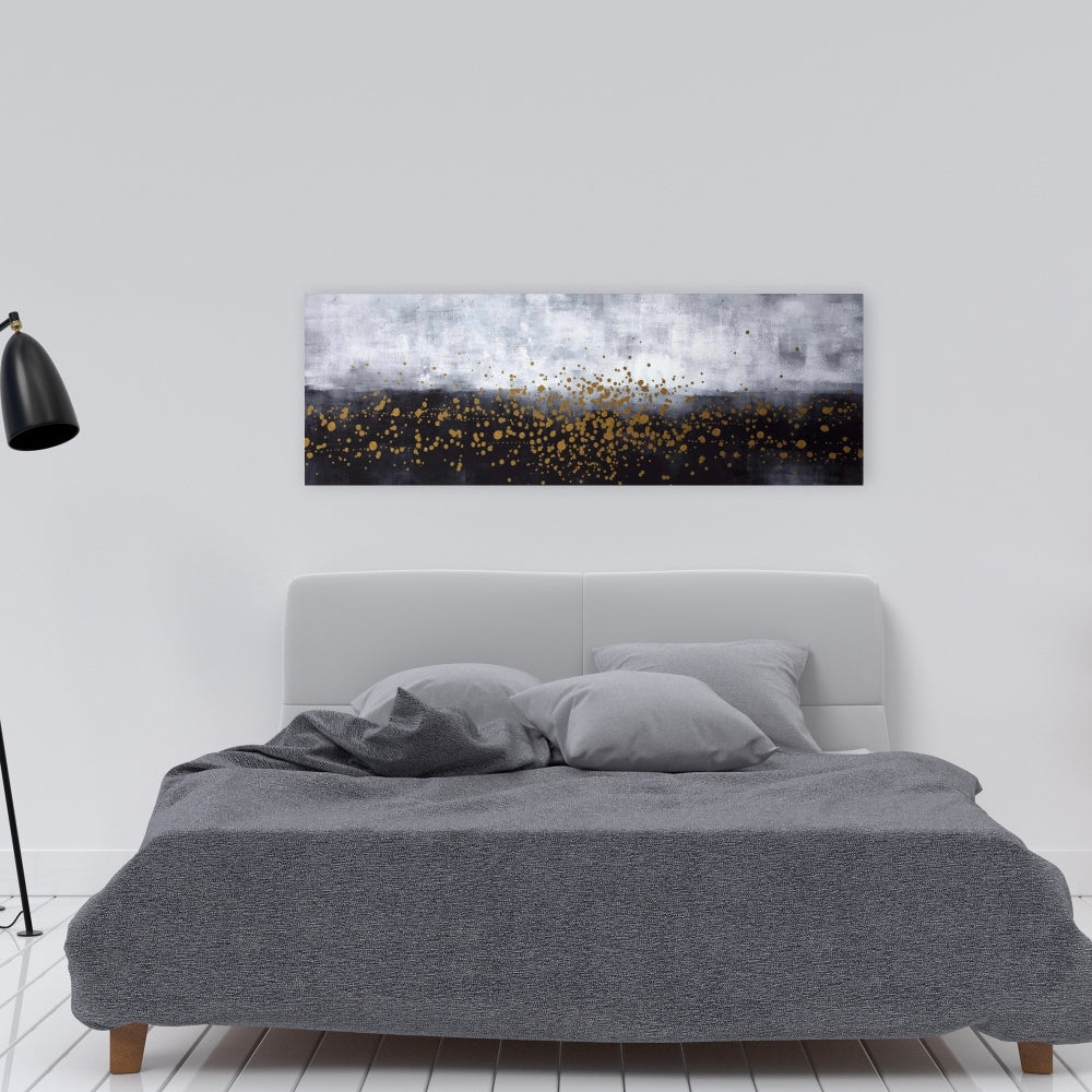 Gold Paint Splash on Gray Canvas | Abstract Bedroom Decor