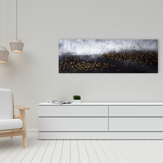 Toile abstraite grise pour chambre à coucher – Décoration à pois gris et dorés